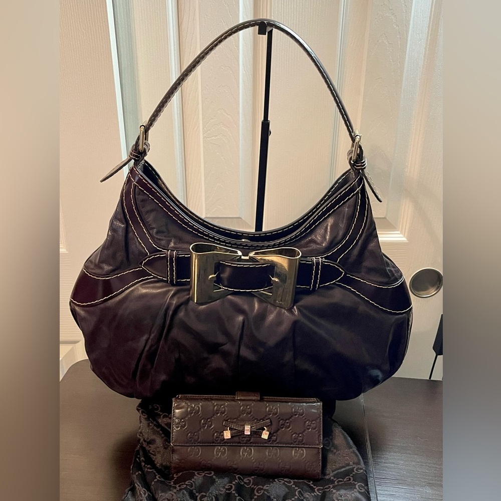 EUC Gucci Guccissima Queen Hobo Bag with Mayfair Bow Wallet - Picture 1 of 17